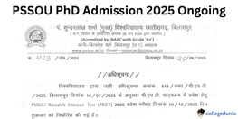 PSSOU PhD Admission 2025 Ongoing